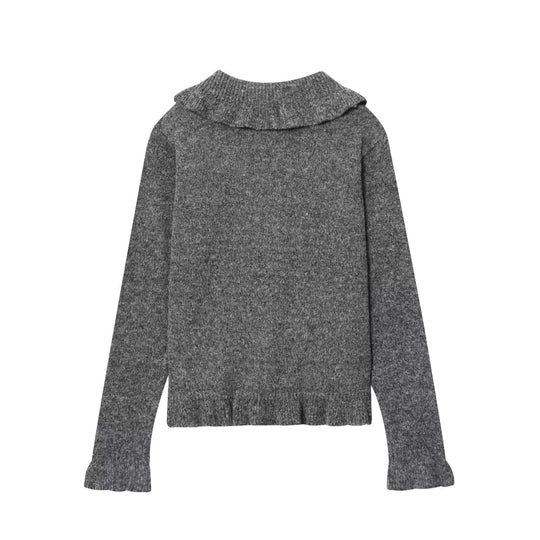 Damen Strickjacke mit Peter Pan Kragen und Knopfdetail EB