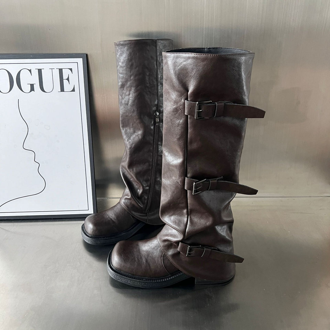 Damen modische Stiefel mit verstellbaren Riemen und robustem Profil EB
