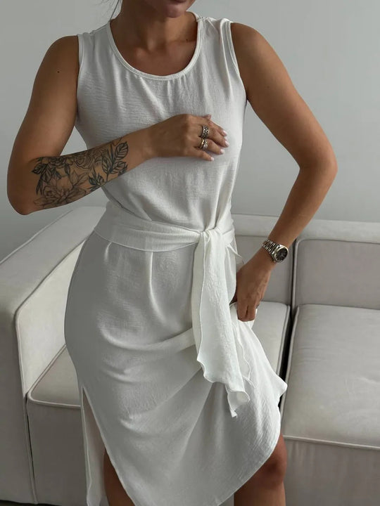 Damen sommerliches Wickelkleid mit seitlichem Schlitz und tailliertem Design EB