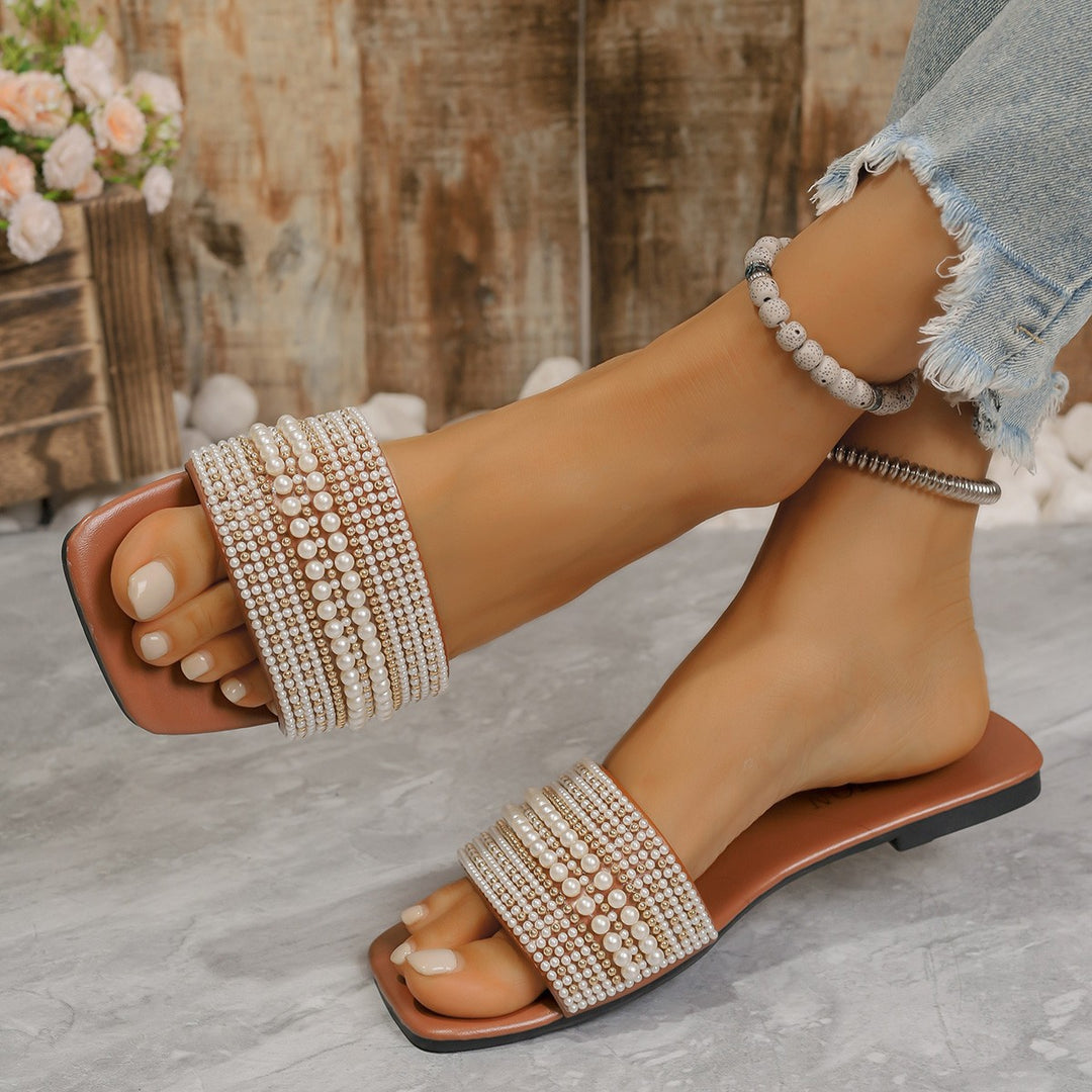 Damen Plateau-Sandalen mit dekorativen Perlenakzenten EB