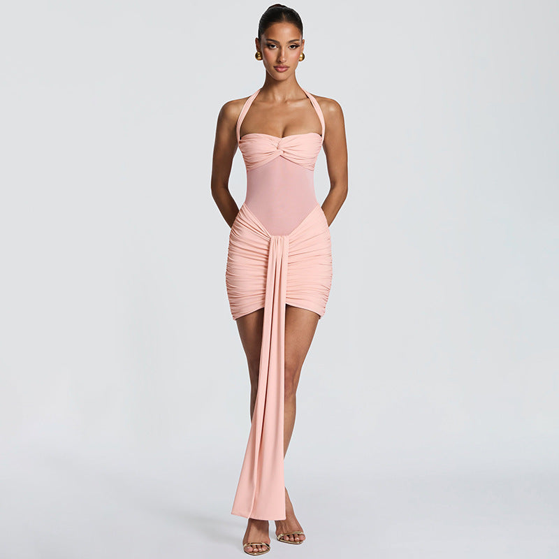Damen Strandkleid mit raffiniertem Wickeldesign und charmanten Rüscheneffekt EB