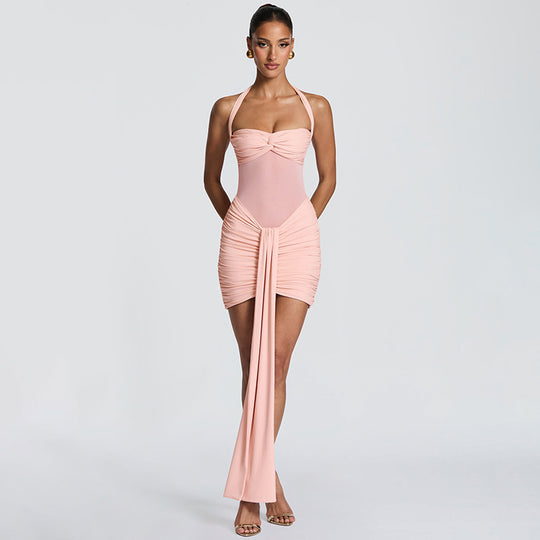 Damen Strandkleid mit raffiniertem Wickeldesign und charmanten Rüscheneffekt EB