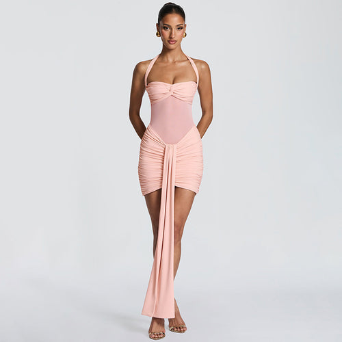 Damen Strandkleid mit raffiniertem Wickeldesign und charmanten Rüscheneffekt EB