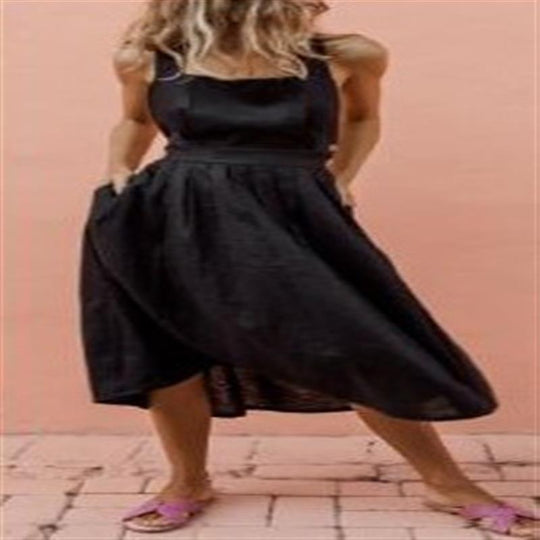 Damen Maxi-Kleid mit schulterfreiem Design und seitlichen Eingrifftaschen EB