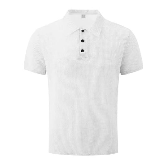 Herren nan Mikrostruktur-Poloshirt mit Hemdkragen, dezenter Knopfleiste und atmungsaktivem Jersey EB
