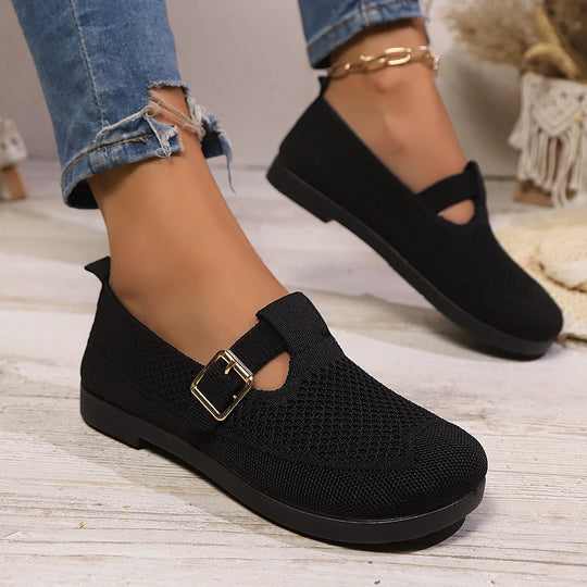 Damen luftige Ballerinas mit modischem Schnallen-Detail EB