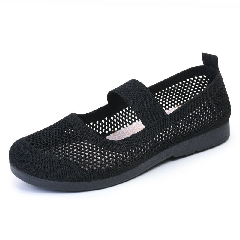 Damen atmungsaktive Strick-Ballerinas mit elastischem Riemen EB