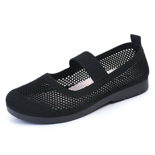 Damen atmungsaktive Strick-Ballerinas mit elastischem Riemen EB
