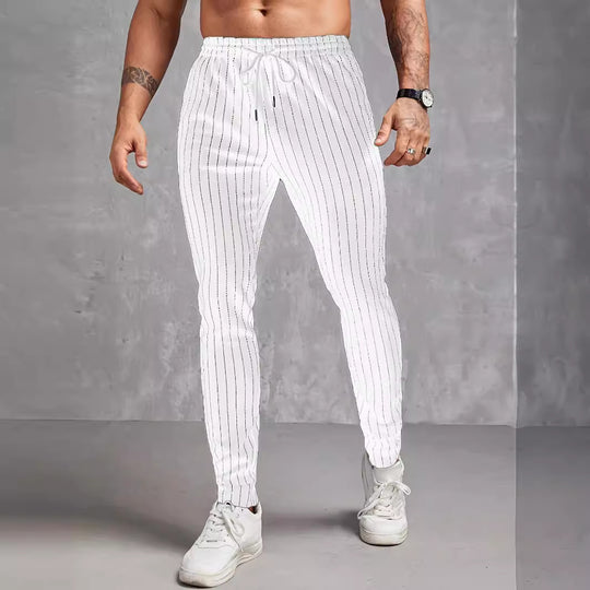 Herren moderne Lounge-Hose mit elastischem Bund und dekorativen Streifen EB