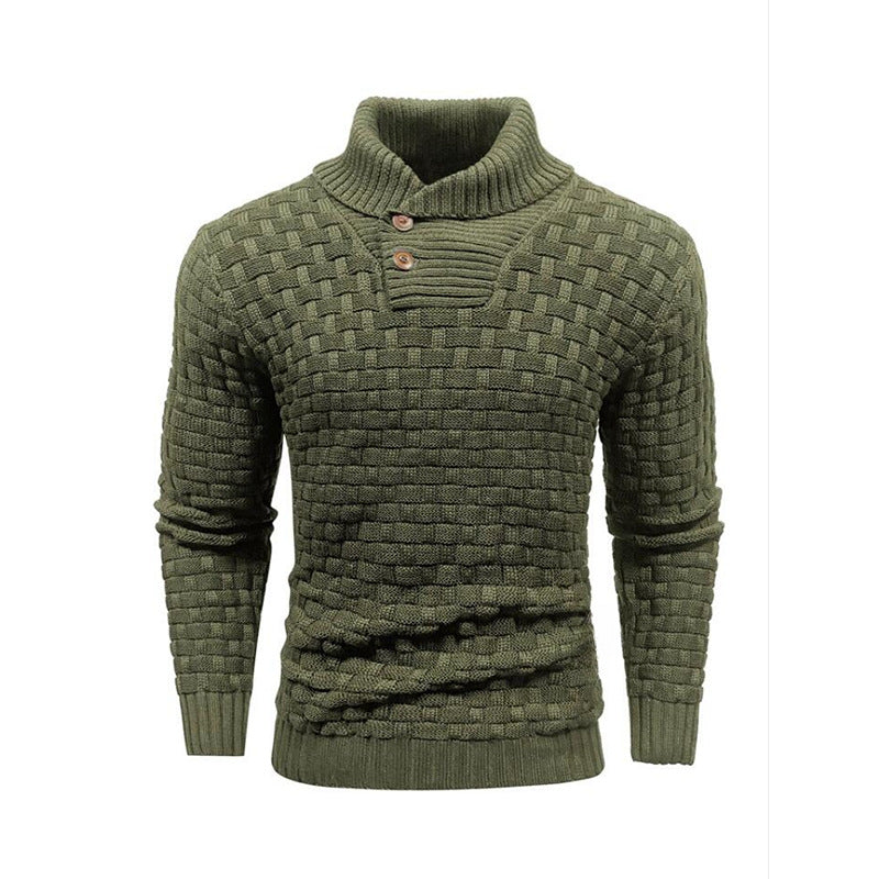 Herren nan strukturierter Strickpullover mit hochschließendem Stehkragen und Zierknopfleiste EB