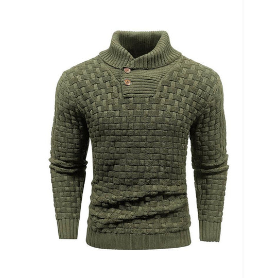 Herren nan strukturierter Strickpullover mit hochschließendem Stehkragen und Zierknopfleiste EB