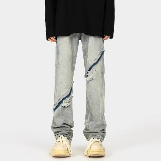 Herren modische Ripped Denim-Jeans im lässigen Schnitt mit asymmetrischem Design EB