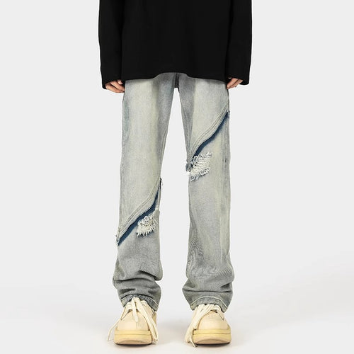 Herren modische Ripped Denim-Jeans im lässigen Schnitt mit asymmetrischem Design EB