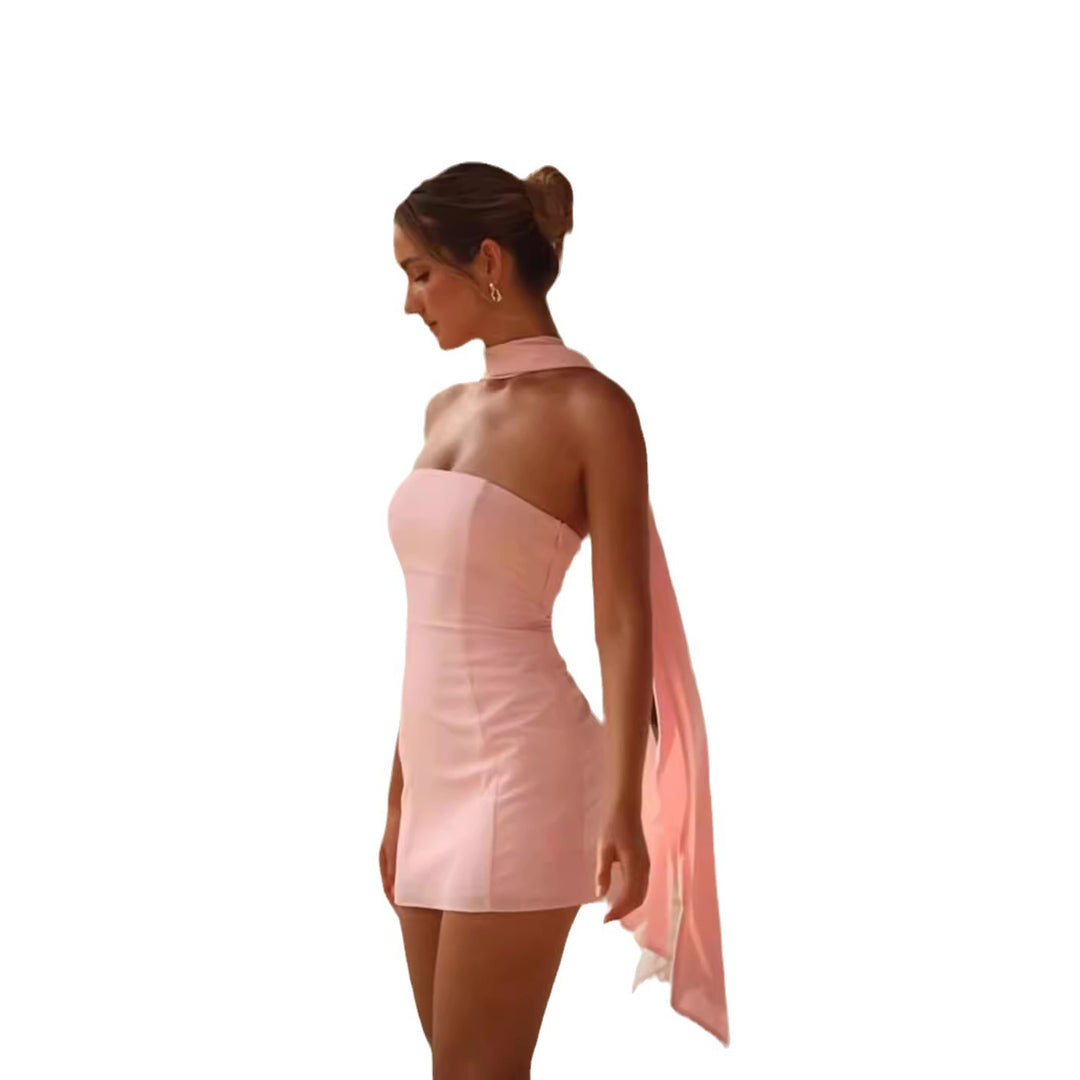 Damen Elegantes Minikleid mit raffiniertem Halterdesign und fließendem Stoff EB