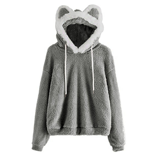 Damen Kuscheliger Hoodie mit Katzengesicht EB