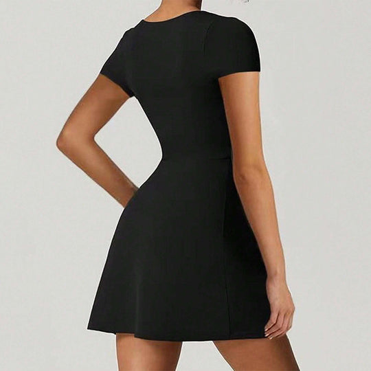 Damen Kurzkleid mit Quadrat-Ausschnitt und schwingendem Rock EB