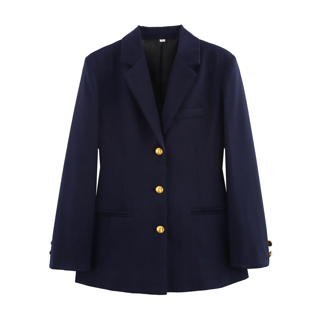 Damen moderne kariert Blazerjacke mit goldenen Knöpfen EB