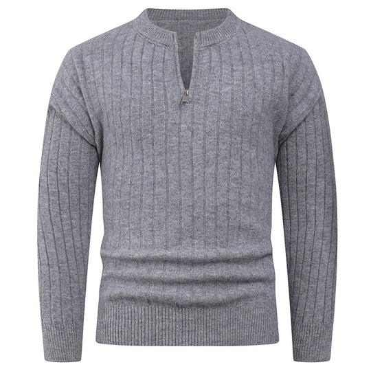Herren Strickpullover mit hohem Kragen und modernem Reißverschluss EB