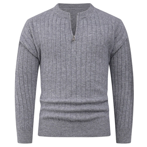 Herren Strickpullover mit hohem Kragen und modernem Reißverschluss EB