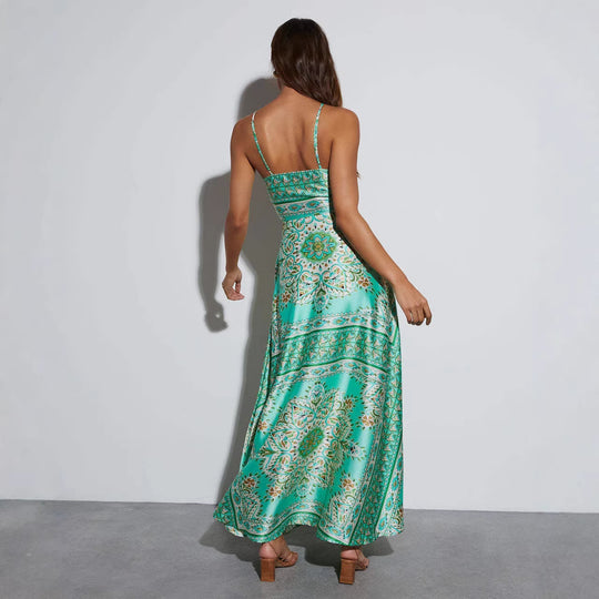 Damen Maxikleid mit verspielt floralem Design und schwingendem Rock R&B