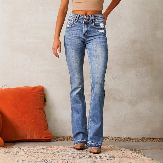 Damen Flared Jeans mit lässigem Schnitt und modischen Destroyed-Details EB