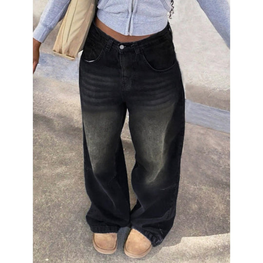 Damen High-Waist Baggy Jeans mit einzigartigem Waschungsverfahren EB