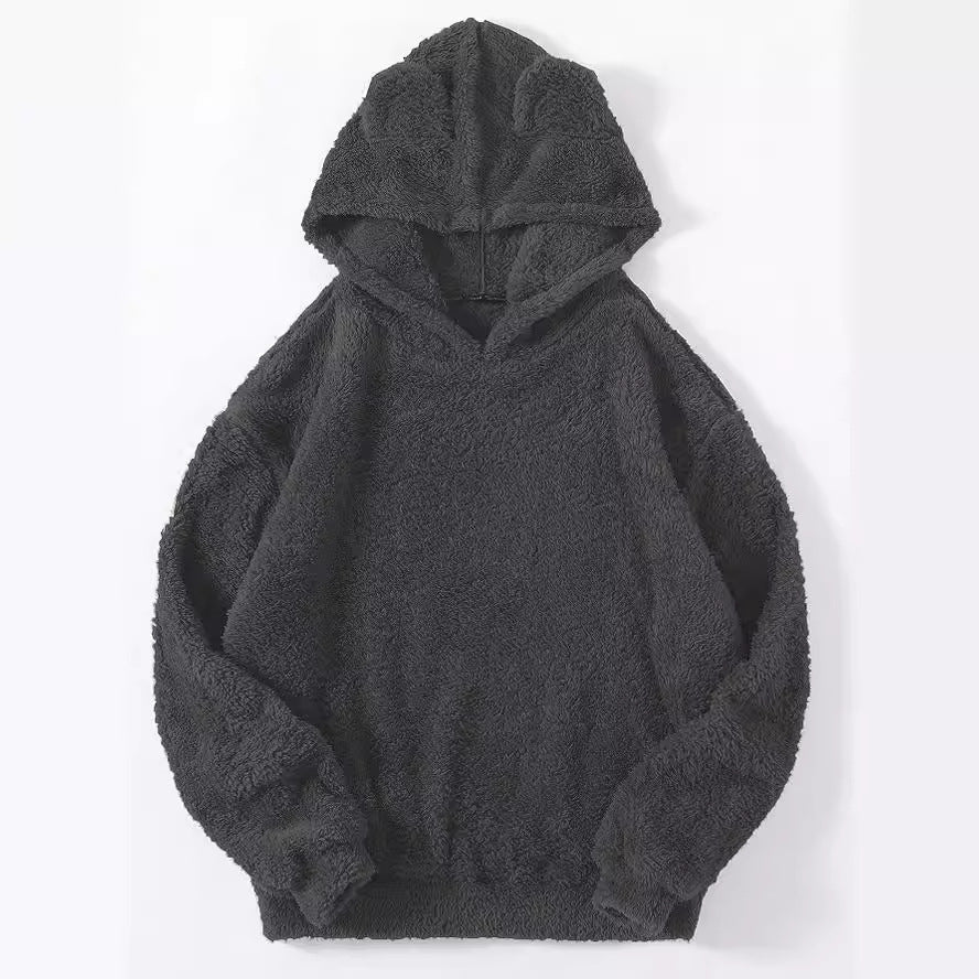 Damen nan kuscheliger Teddy-Hoodie mit Ohren, elastischem Bund und extra weichem Plüsch EB