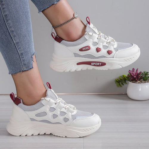 Damen Sportliche Sneakers mit elastischen Schnürsenkeln und atmungsaktiver Mesh-Oberfläche EB