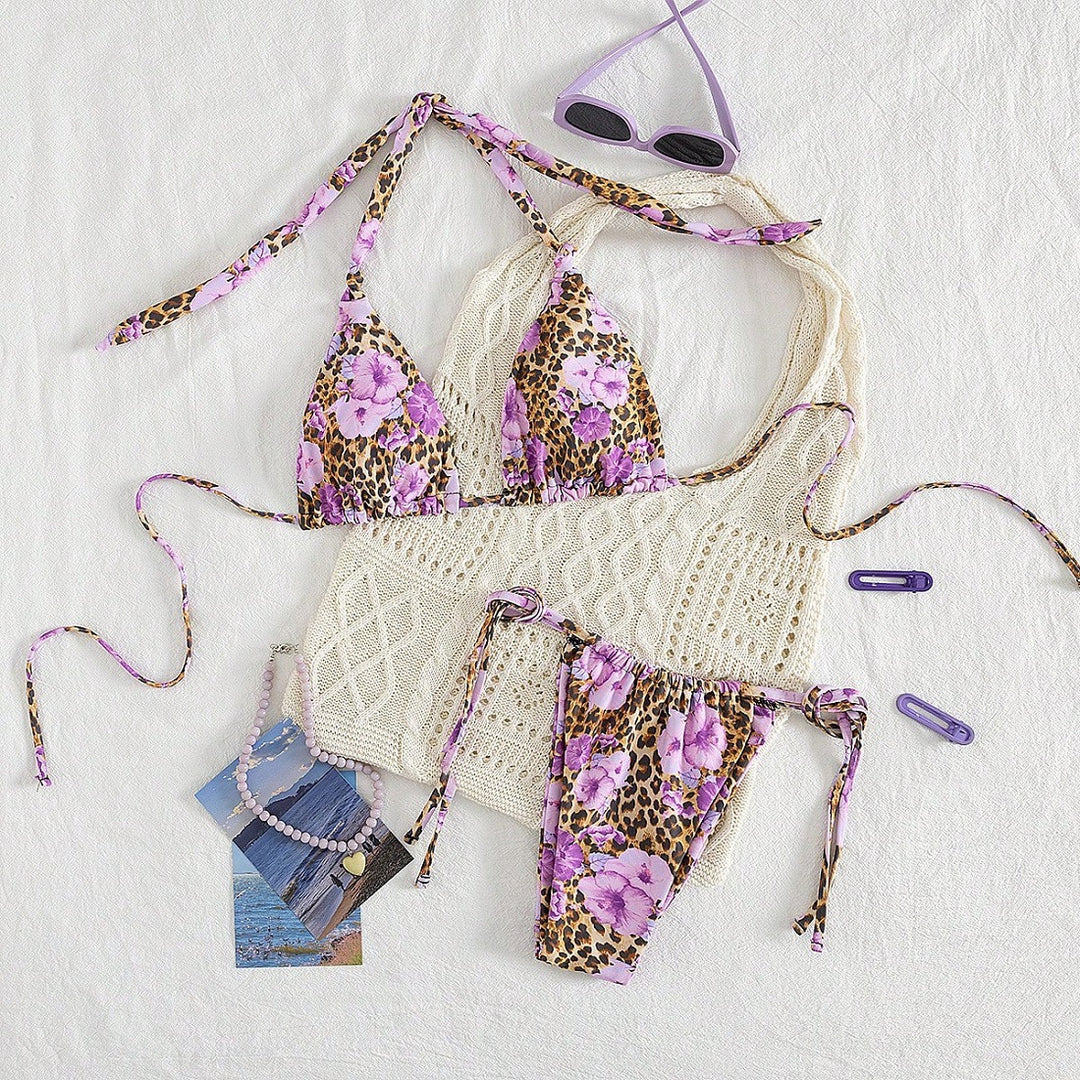 Damen Triangel-Bikini-Set mit raffiniertem Häkeloberteil EB