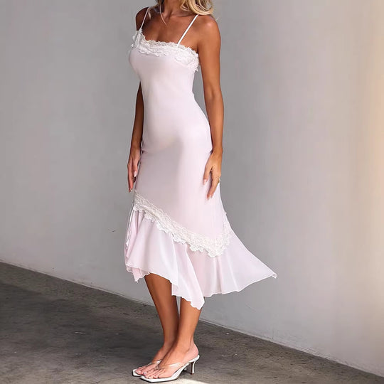 Damen Sexy Wickelkleid mit Spitzenakzenten EB