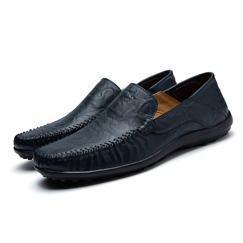 Herren Lederloafer im Mokassin-Stil mit handgenähter Ziernaht, elastischen Seiteneinsätzen und rutschfester Gummilaufsohle EB