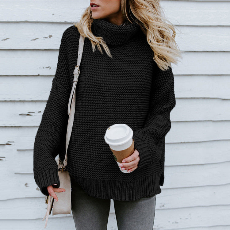 Damen Grobstrickpullover mit hohem Kragen und lässiger Passform EB