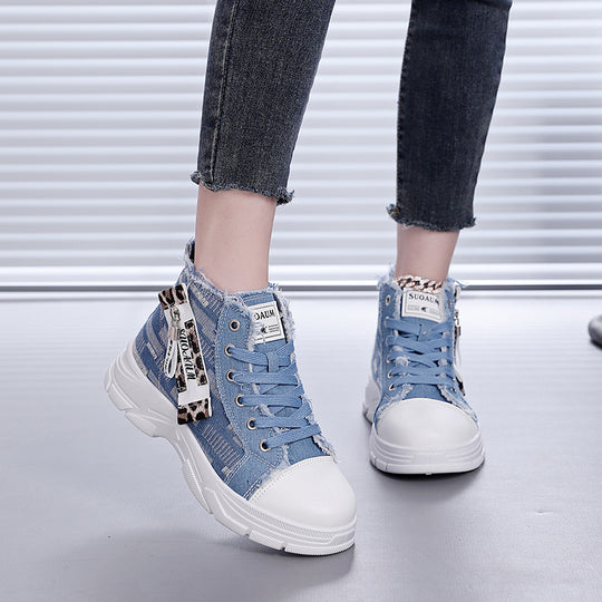 Damen High-Top Sneakers mit vintage Denim-Detail und verstärkter Sohle EB