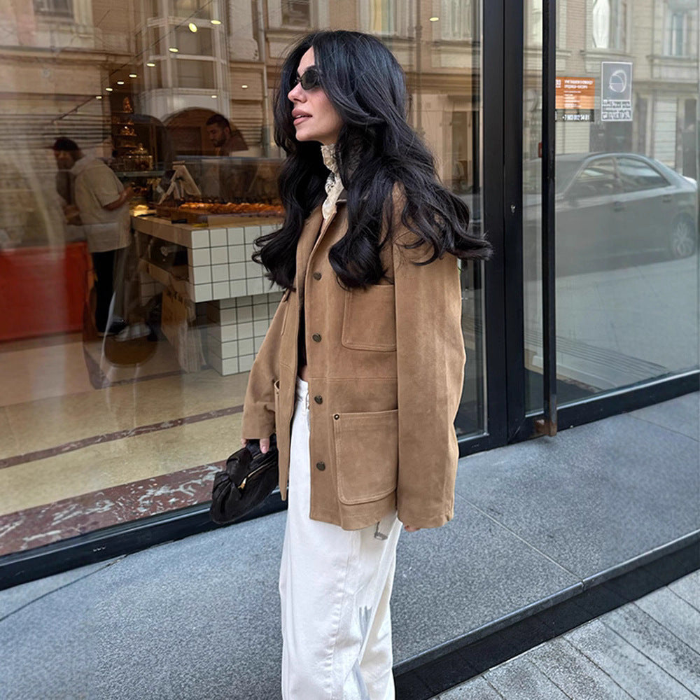 Damen Lässig geschnittene Wildlederjacke EB