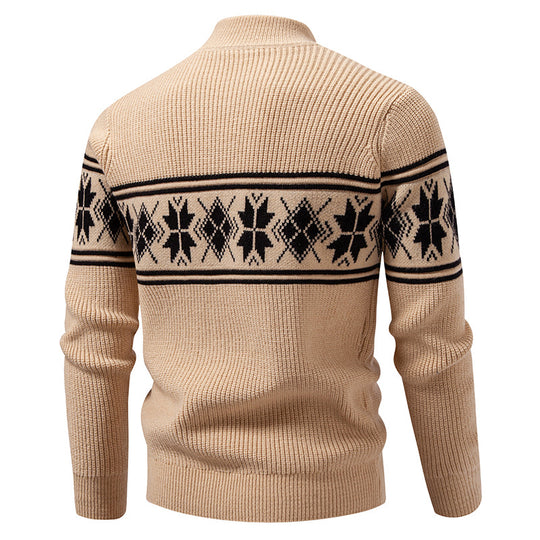 Herren nan Winter-Strukturpullover mit kurzem Stehkragen und Norwegermuster EB