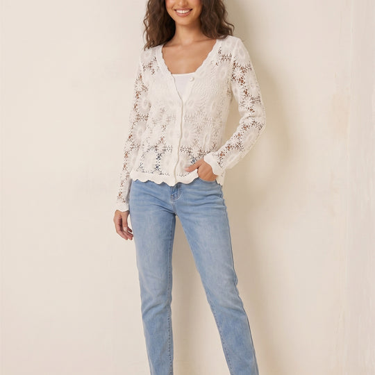 Damen filigrane Häkel-Cardigan EB