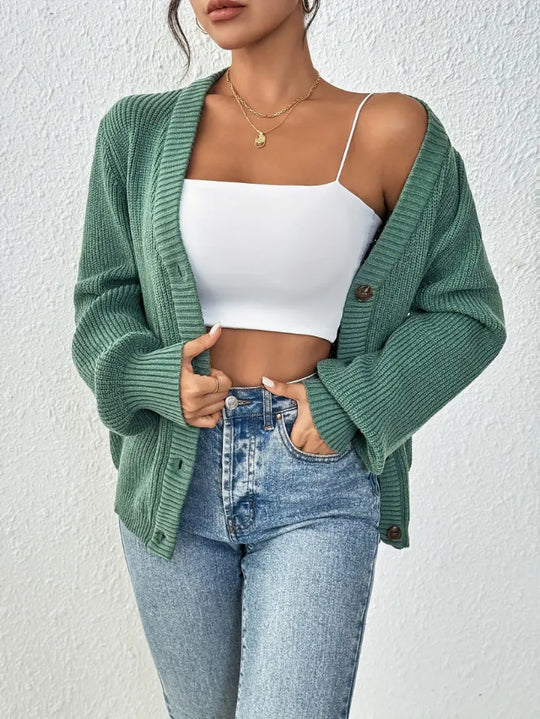 Damen Grobstrickjacke mit knöpfen und weitem Schnitt EB