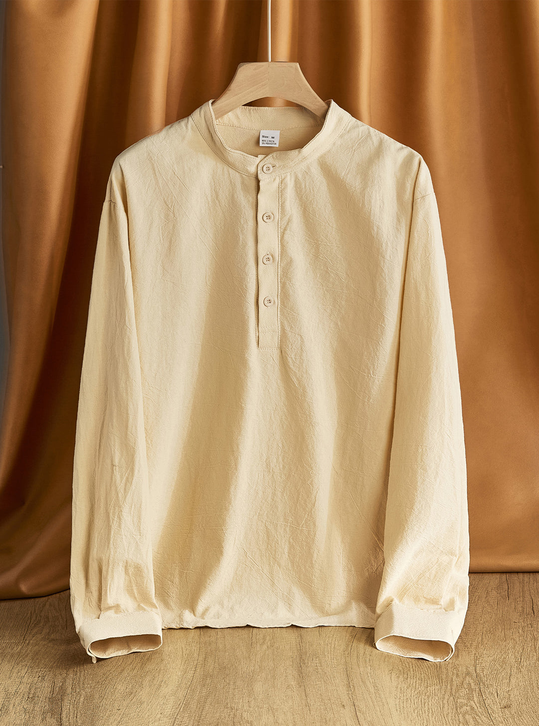 Herren nan Nehru-Kragen-Henley aus Baumwollstretch mit verdeckter Knopfleiste und schmaler Passform EB