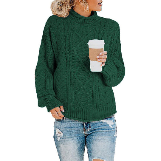Damen Grobstrickpullover mit hohem Kragen und Bündchen EB