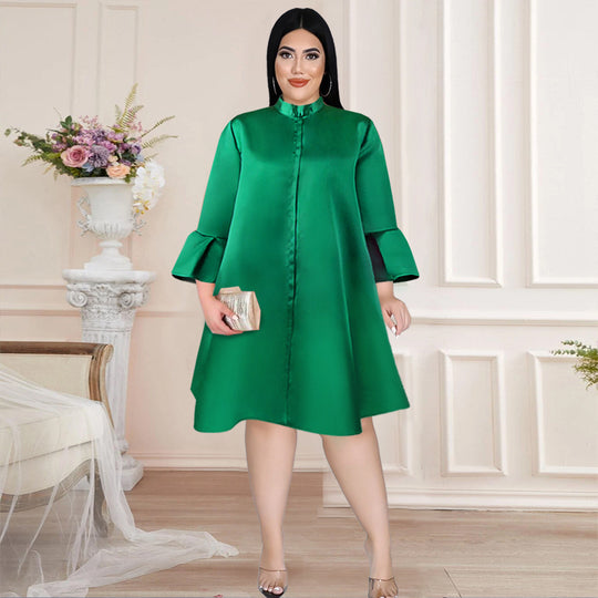 Damen elegantes Kleid mit hochgeschlossenem Kragen und weiterem Ärmel EB