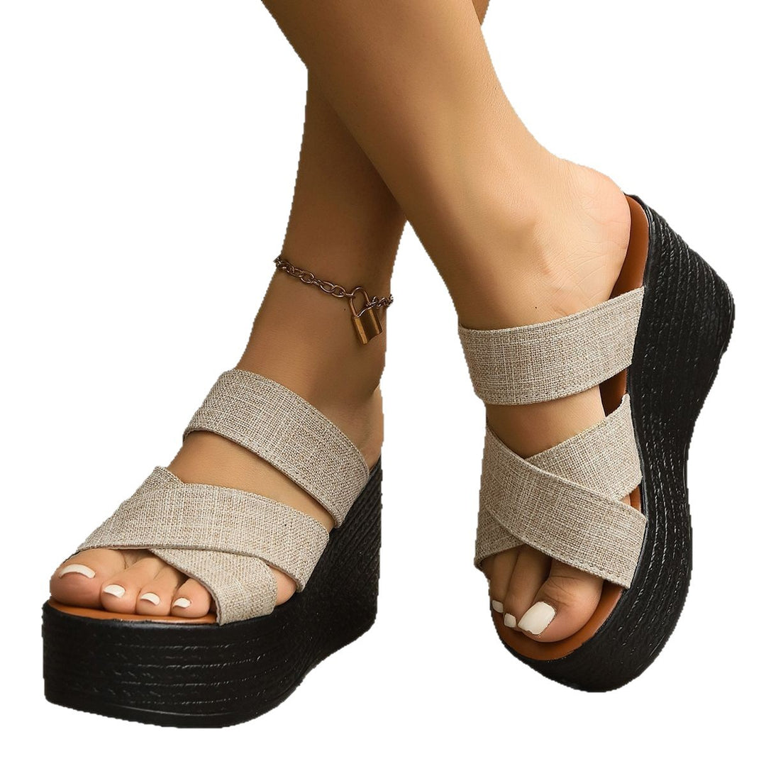 Damen Wedge-Pantoletten mit breitem geflochtenem Riemen EB