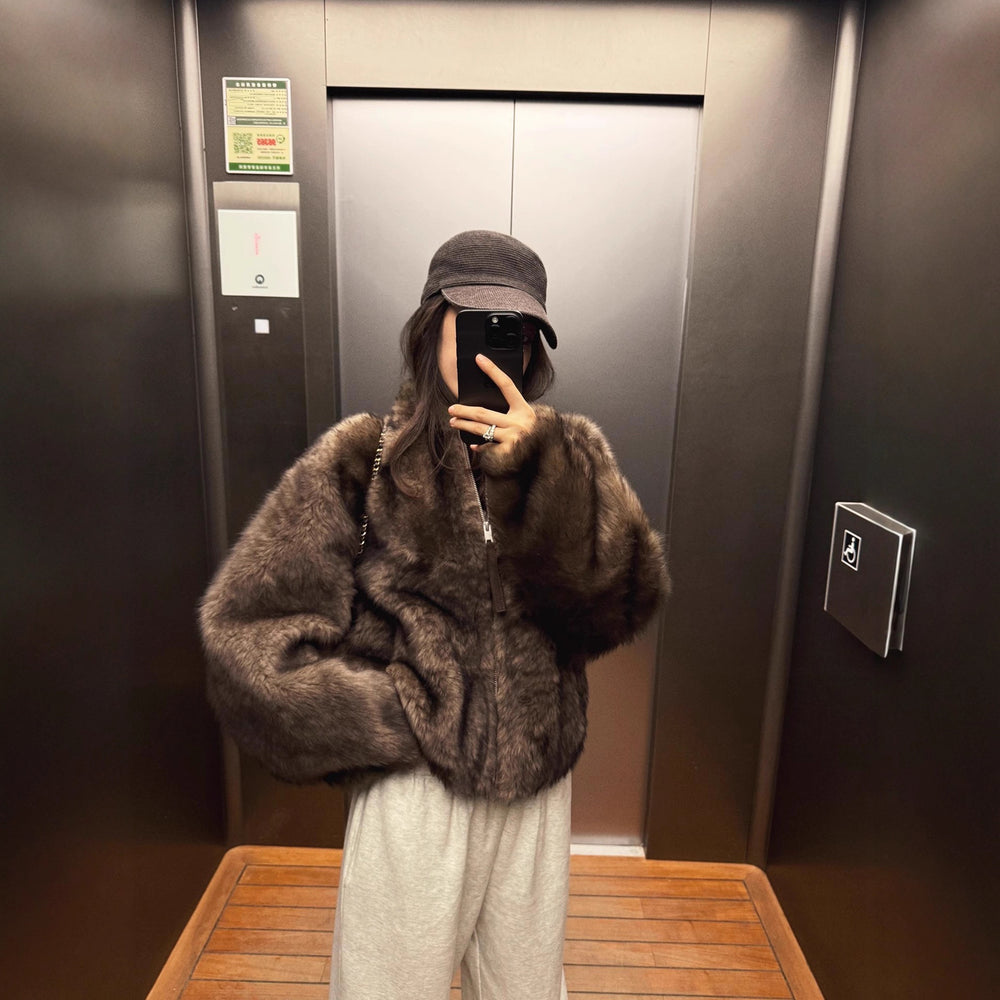 Damen Elegante und kuschelige Kurzjacke mit weit geschnittenen Ärmeln EB