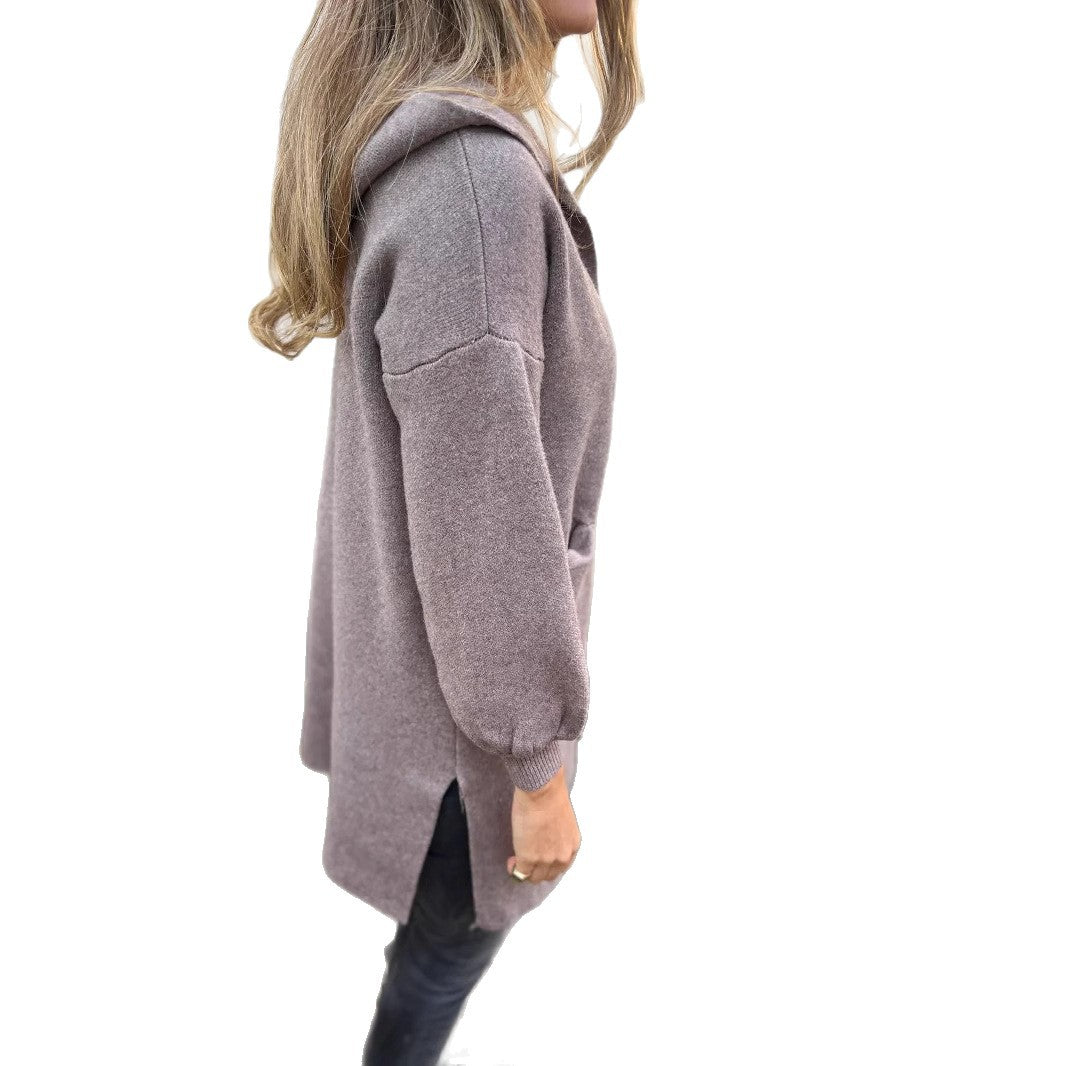 Damen Langärmlige Strickjacke mit Kapuze EB