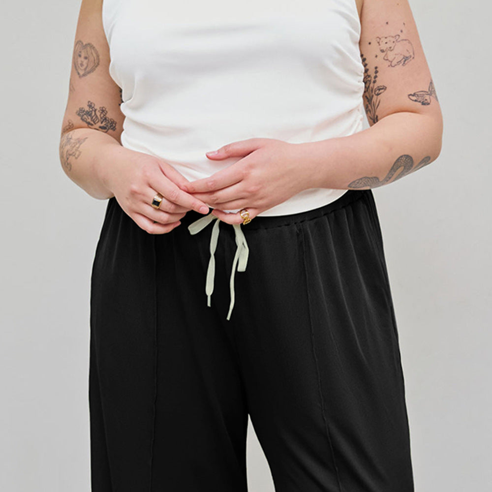 Damen weite Freizeithose mit elastischem Bund und praktischem Kordelzug EB