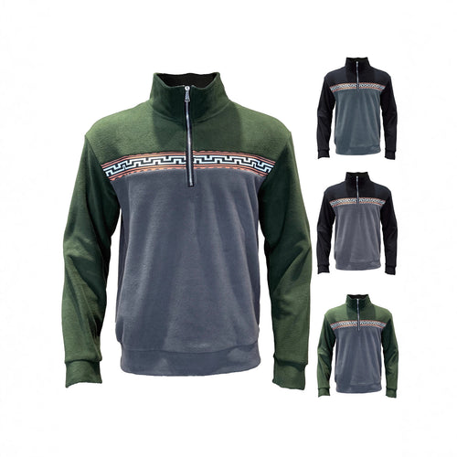 Herren Fleece-Pullover mit stylishem Stehkragen und farblich abgesetztem Muster EB