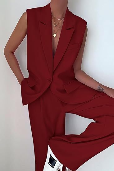 Damen ärmelloses Blazer-Set mit weit geschnittenen Hosen EB