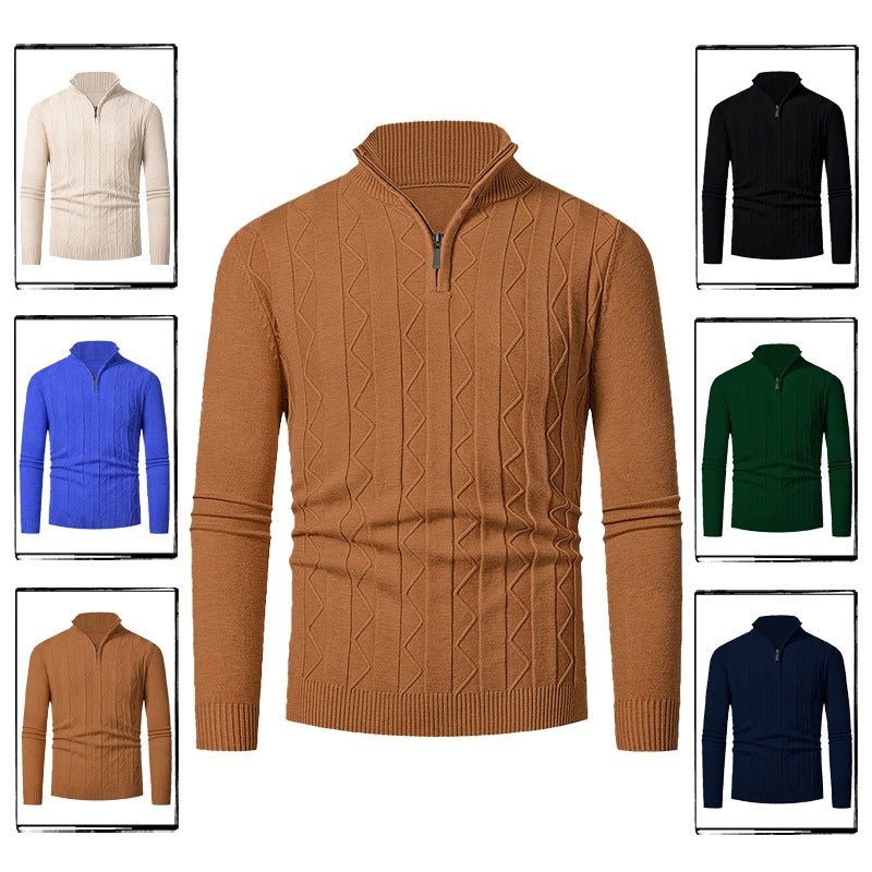 Herren Pullover mit modernem Stehkragen und strukturiertem Zopfmuster EB