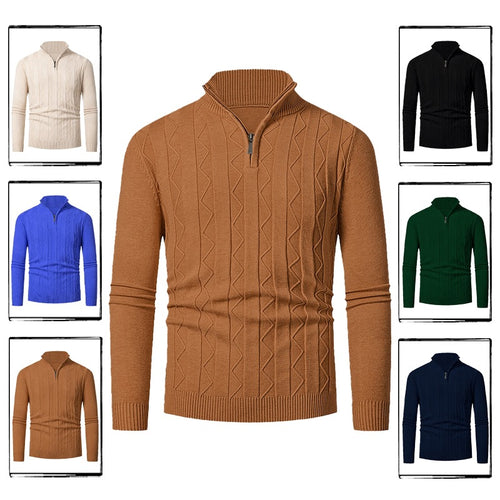 Herren Pullover mit modernem Stehkragen und strukturiertem Zopfmuster EB