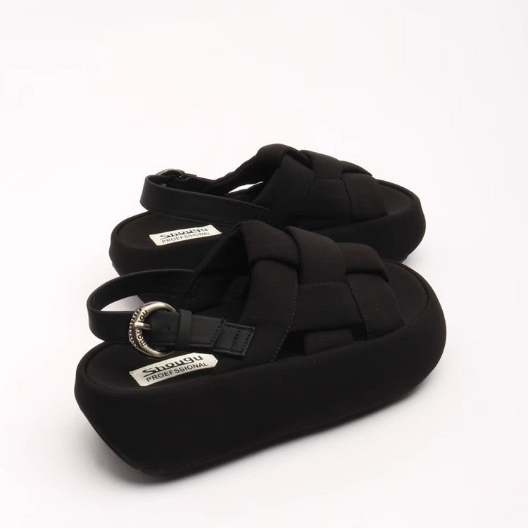 Damen modische Plateau-Sandalen mit elegantem Kreuzriemen und komfortablem Fußbett EB