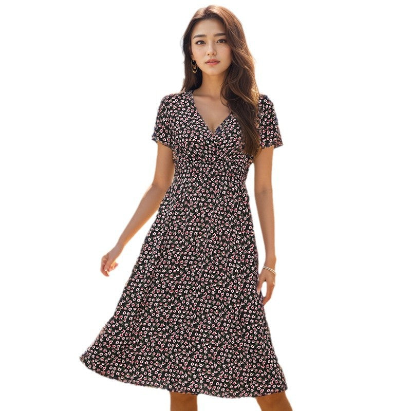Damen Midi-Kleid mit floralem Muster und elegantem V-Ausschnitt EB